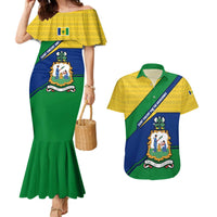 Saint Vincent and the Grenadines Flag Couples Matching Mermaid Dress and Hawaiian Shirt Coat of Arms and National Colors - Wonder Print Shop