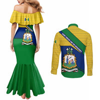 Saint Vincent and the Grenadines Flag Couples Matching Mermaid Dress and Long Sleeve Button Shirt Coat of Arms and National Colors - Wonder Print Shop