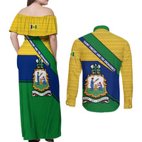 Saint Vincent and the Grenadines Flag Couples Matching Off Shoulder Maxi Dress and Long Sleeve Button Shirt Coat of Arms and National Colors - Wonder Print Shop