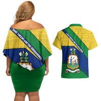 Saint Vincent and the Grenadines Flag Couples Matching Off Shoulder Short Dress and Hawaiian Shirt Coat of Arms and National Colors - Wonder Print Shop