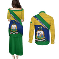 Saint Vincent and the Grenadines Flag Couples Matching Puletasi and Long Sleeve Button Shirt Coat of Arms and National Colors - Wonder Print Shop