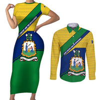 Saint Vincent and the Grenadines Flag Couples Matching Short Sleeve Bodycon Dress and Long Sleeve Button Shirt Coat of Arms and National Colors - Wonder Print Shop