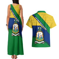 Saint Vincent and the Grenadines Flag Couples Matching Tank Maxi Dress and Hawaiian Shirt Coat of Arms and National Colors - Wonder Print Shop