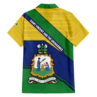 Saint Vincent and the Grenadines Flag Family Matching Off Shoulder Short Dress and Hawaiian Shirt Coat of Arms and National Colors - Wonder Print Shop