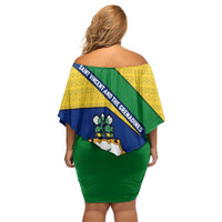 Saint Vincent and the Grenadines Flag Family Matching Off Shoulder Short Dress and Hawaiian Shirt Coat of Arms and National Colors - Wonder Print Shop