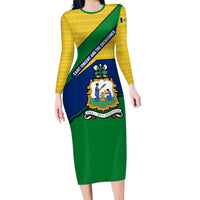 Saint Vincent and the Grenadines Flag Long Sleeve Bodycon Dress Coat of Arms and National Colors - Wonder Print Shop