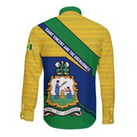 Saint Vincent and the Grenadines Flag Long Sleeve Button Shirt Coat of Arms and National Colors - Wonder Print Shop