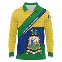 Saint Vincent and the Grenadines Flag Long Sleeve Polo Shirt Coat of Arms and National Colors - Wonder Print Shop