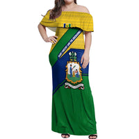 Saint Vincent and the Grenadines Flag Off Shoulder Maxi Dress Coat of Arms and National Colors - Wonder Print Shop