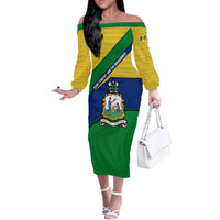 Saint Vincent and the Grenadines Flag Off The Shoulder Long Sleeve Dress Coat of Arms and National Colors - Wonder Print Shop