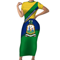 Saint Vincent and the Grenadines Flag Short Sleeve Bodycon Dress Coat of Arms and National Colors - Wonder Print Shop