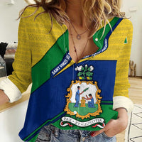 Saint Vincent and the Grenadines Flag Women Casual Shirt Coat of Arms and National Colors - Wonder Print Shop