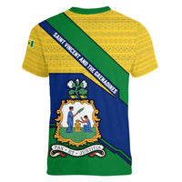 Saint Vincent and the Grenadines Flag Women V-Neck T-Shirt Coat of Arms and National Colors - Wonder Print Shop