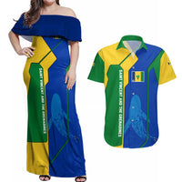 Saint Vincent and the Grenadines Flag Wave Map Couples Matching Off Shoulder Maxi Dress and Hawaiian Shirt Caribbean Island Pride Pullover - Wonder Print Shop