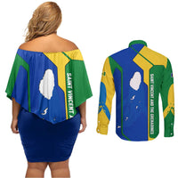 Saint Vincent and the Grenadines Flag Wave Map Couples Matching Off Shoulder Short Dress and Long Sleeve Button Shirt Caribbean Island Pride Pullover - Wonder Print Shop