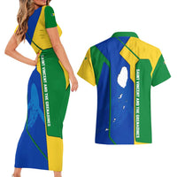 Saint Vincent and the Grenadines Flag Wave Map Couples Matching Short Sleeve Bodycon Dress and Hawaiian Shirt Caribbean Island Pride Pullover - Wonder Print Shop