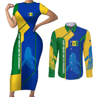 Saint Vincent and the Grenadines Flag Wave Map Couples Matching Short Sleeve Bodycon Dress and Long Sleeve Button Shirt Caribbean Island Pride Pullover - Wonder Print Shop
