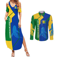 Saint Vincent and the Grenadines Flag Wave Map Couples Matching Summer Maxi Dress and Long Sleeve Button Shirt Caribbean Island Pride Pullover - Wonder Print Shop
