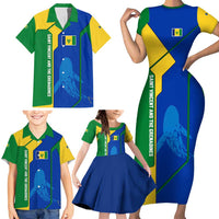 Saint Vincent and the Grenadines Flag Wave Map Family Matching Short Sleeve Bodycon Dress and Hawaiian Shirt Caribbean Island Pride Pullover - Wonder Print Shop