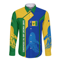 Saint Vincent and the Grenadines Flag Wave Map Long Sleeve Button Shirt Caribbean Island Pride Pullover - Wonder Print Shop