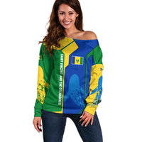 Saint Vincent and the Grenadines Flag Wave Map Off Shoulder Sweater Caribbean Island Pride Pullover - Wonder Print Shop