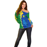 Saint Vincent and the Grenadines Flag Wave Map Off Shoulder Sweater Caribbean Island Pride Pullover - Wonder Print Shop