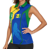Saint Vincent and the Grenadines Flag Wave Map Women Sleeveless Polo Shirt Caribbean Island Pride Pullover - Wonder Print Shop