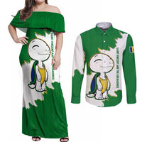 Saint Vincent and the Grenadines Turtle Couples Matching Off Shoulder Maxi Dress and Long Sleeve Button Shirt with Coat of Arms and Green Heritage Design - Wonder Print Shop