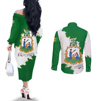 Saint Vincent and the Grenadines Turtle Couples Matching Off The Shoulder Long Sleeve Dress and Long Sleeve Button Shirt with Coat of Arms and Green Heritage Design - Wonder Print Shop