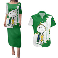 Saint Vincent and the Grenadines Turtle Couples Matching Puletasi and Hawaiian Shirt with Coat of Arms and Green Heritage Design - Wonder Print Shop