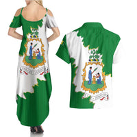 Saint Vincent and the Grenadines Turtle Couples Matching Summer Maxi Dress and Hawaiian Shirt with Coat of Arms and Green Heritage Design - Wonder Print Shop
