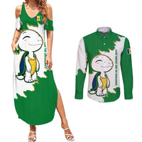 Saint Vincent and the Grenadines Turtle Couples Matching Summer Maxi Dress and Long Sleeve Button Shirt with Coat of Arms and Green Heritage Design - Wonder Print Shop