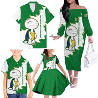 Saint Vincent and the Grenadines Turtle Family Matching Off The Shoulder Long Sleeve Dress and Hawaiian Shirt with Coat of Arms and Green Heritage Design - Wonder Print Shop
