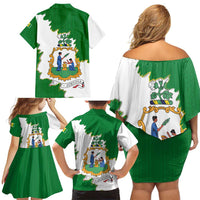 Saint Vincent and the Grenadines Turtle Family Matching Off Shoulder Short Dress and Hawaiian Shirt with Coat of Arms and Green Heritage Design - Wonder Print Shop