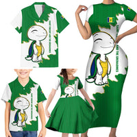 Saint Vincent and the Grenadines Turtle Family Matching Short Sleeve Bodycon Dress and Hawaiian Shirt with Coat of Arms and Green Heritage Design - Wonder Print Shop