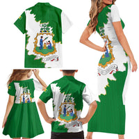 Saint Vincent and the Grenadines Turtle Family Matching Short Sleeve Bodycon Dress and Hawaiian Shirt with Coat of Arms and Green Heritage Design - Wonder Print Shop