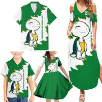Saint Vincent and the Grenadines Turtle Family Matching Summer Maxi Dress and Hawaiian Shirt with Coat of Arms and Green Heritage Design - Wonder Print Shop