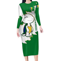 Saint Vincent and the Grenadines Turtle Long Sleeve Bodycon Dress with Coat of Arms and Green Heritage Design - Wonder Print Shop