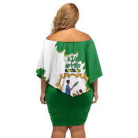 Saint Vincent and the Grenadines Turtle Off Shoulder Short Dress with Coat of Arms and Green Heritage Design - Wonder Print Shop