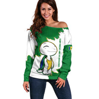 Saint Vincent and the Grenadines Turtle Off Shoulder Sweater with Coat of Arms and Green Heritage Design - Wonder Print Shop