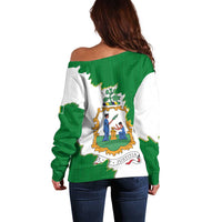 Saint Vincent and the Grenadines Turtle Off Shoulder Sweater with Coat of Arms and Green Heritage Design - Wonder Print Shop