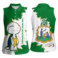 Saint Vincent and the Grenadines Turtle Women Sleeveless Polo Shirt with Coat of Arms and Green Heritage Design - Wonder Print Shop