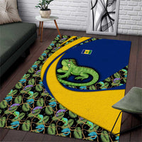 Saint Vincent and the Grenadines Iguana Area Rug with Tropical Leaf Pattern and National Flag - Wonder Print Shop