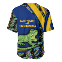 Saint Vincent and the Grenadines Iguana Baseball Jersey with Tropical Leaf Pattern and National Flag - Wonder Print Shop
