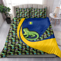 Saint Vincent and the Grenadines Iguana Bedding Set with Tropical Leaf Pattern and National Flag - Wonder Print Shop