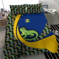 Saint Vincent and the Grenadines Iguana Bedding Set with Tropical Leaf Pattern and National Flag - Wonder Print Shop