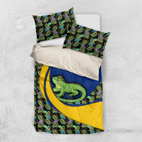 Saint Vincent and the Grenadines Iguana Bedding Set with Tropical Leaf Pattern and National Flag - Wonder Print Shop