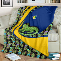 Saint Vincent and the Grenadines Iguana Blanket with Tropical Leaf Pattern and National Flag - Wonder Print Shop