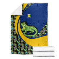 Saint Vincent and the Grenadines Iguana Blanket with Tropical Leaf Pattern and National Flag - Wonder Print Shop