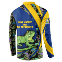 Saint Vincent and the Grenadines Iguana Button Sweatshirt with Tropical Leaf Pattern and National Flag - Wonder Print Shop